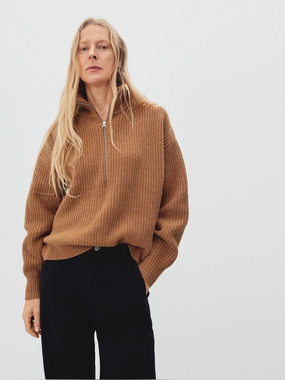 Everlane felted merino wool half-zip sweater